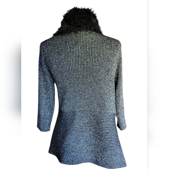 Eyelash Chenille Fur Trim Metallic Knit Sweater - Picture 6 of 7